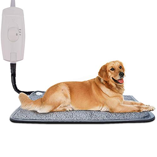 Pet Heating Pad for Cats Dogs, Homello Waterproof Electric Heating Mat Indoor, Adjustable Warming Mat, Pets Heated Bed with Chew Resistant Steel Cord (28.3 x 18.9)
