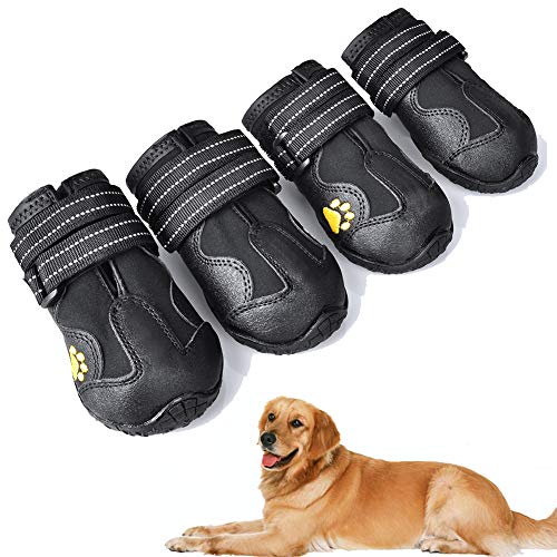 XSY&G Dog Boots,Waterproof Dog Shoes,Dog Booties with Reflective Rugged Anti-Slip Sole and Skid-Proof,Outdoor Dog Shoes for Medium to Large Dogs 4Ps-Size 7